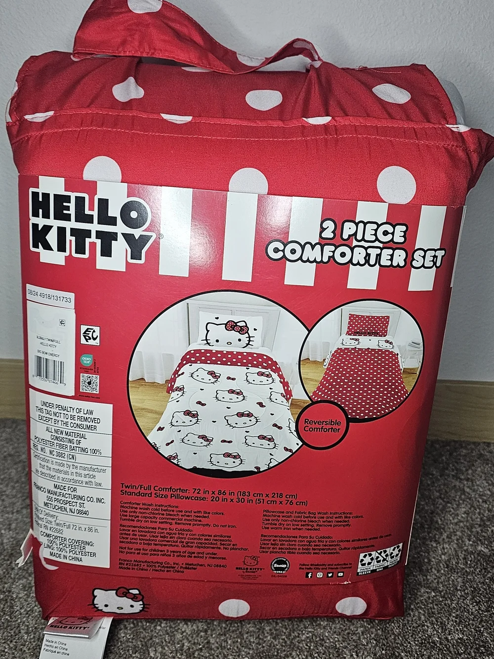 Hello Kitty Red and White Polka Dot Reversible Comforter Set